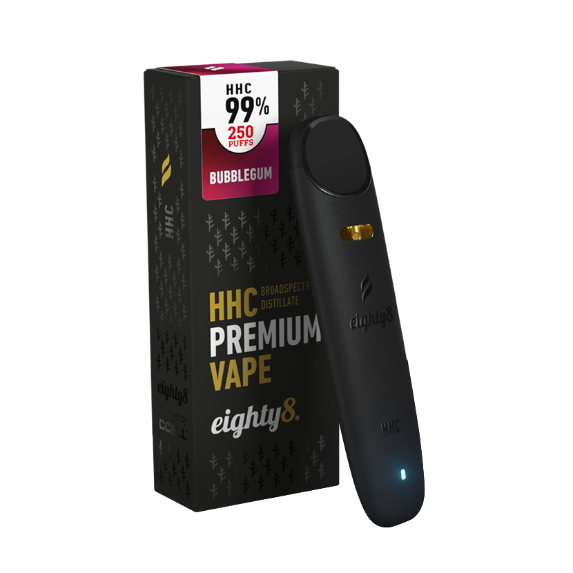 HHC vape de unică folosință, cu aromă de gumă de mestecat, 99% HHC, 0.5 ml - de marca Eighty8